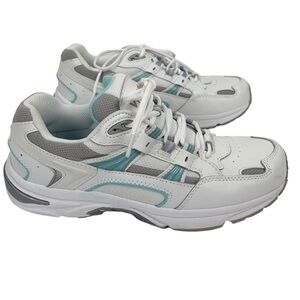 VIONIC Walking Classic Leather Orthopedic Sneakers White Aqua Blue Size 8.5 M